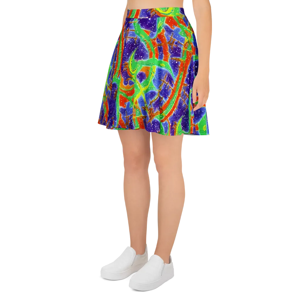 Blue Ember Maze on Skater Skirt — Left