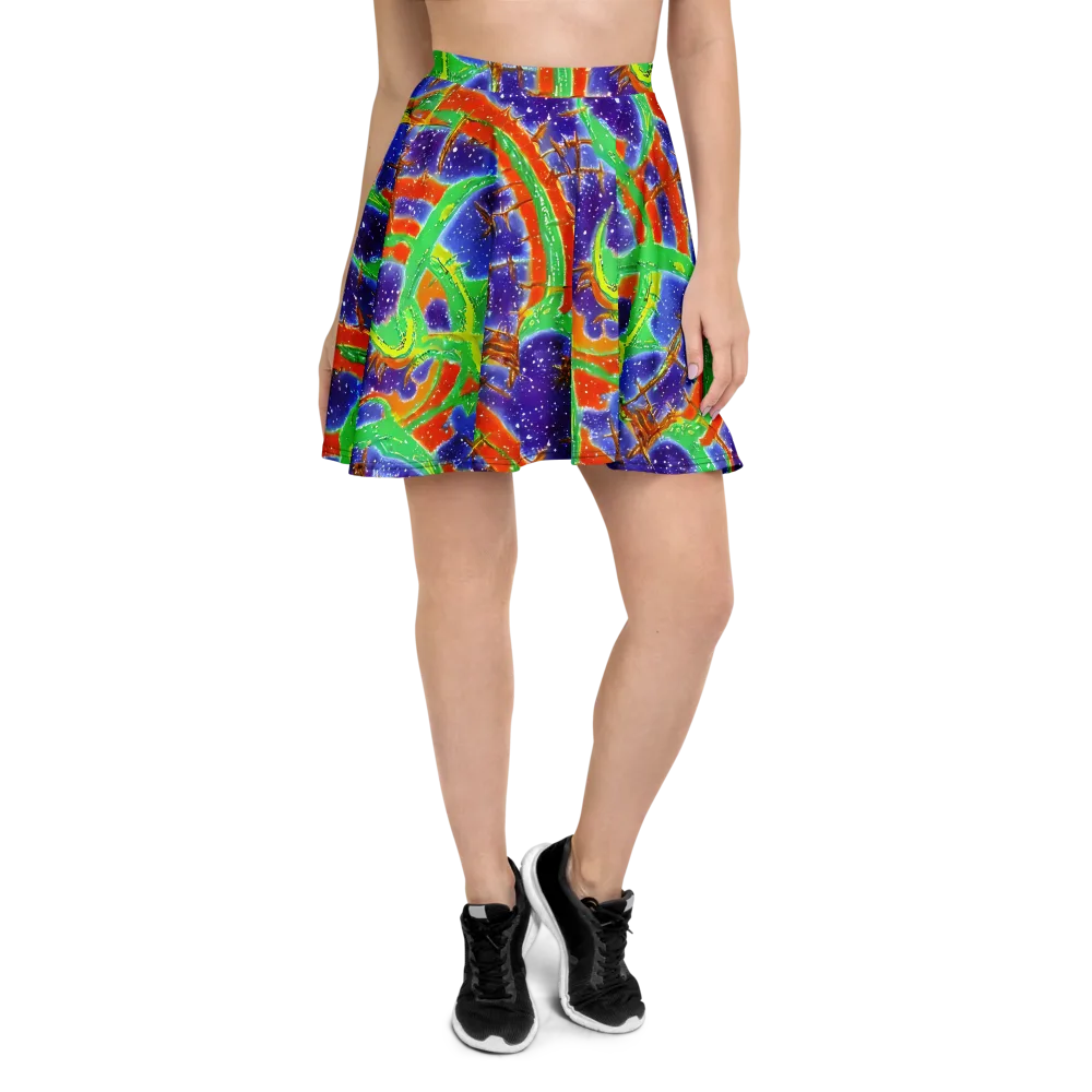 Blue Ember Maze on Skater Skirt — Front