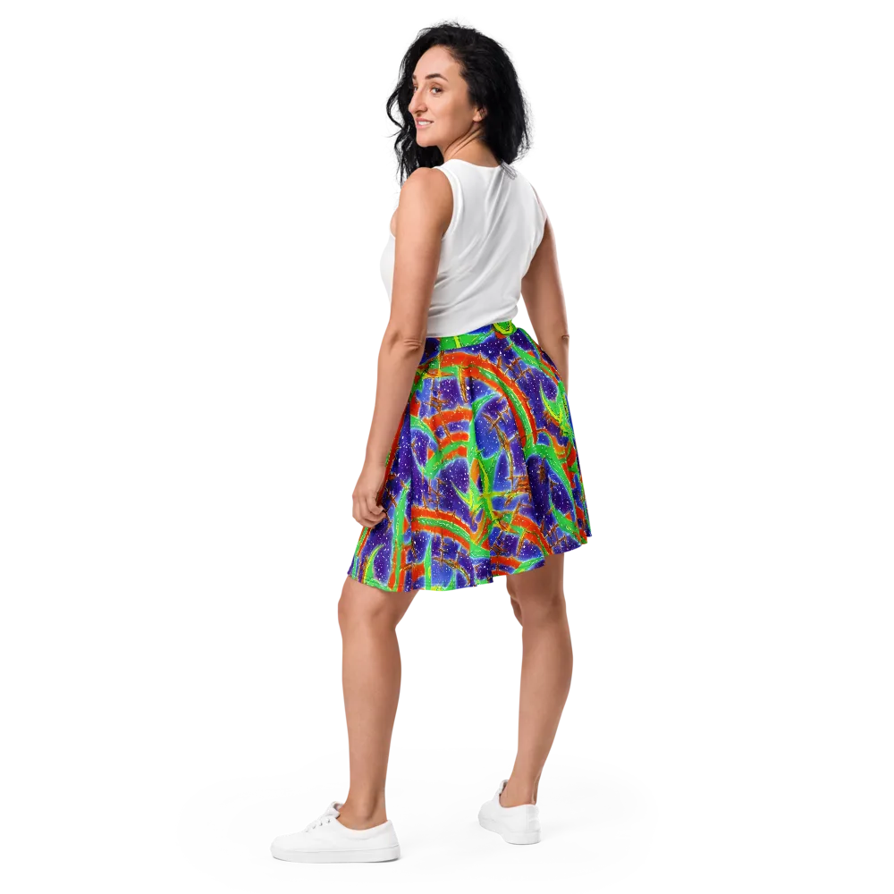 Blue Ember Maze on Skater Skirt — Back