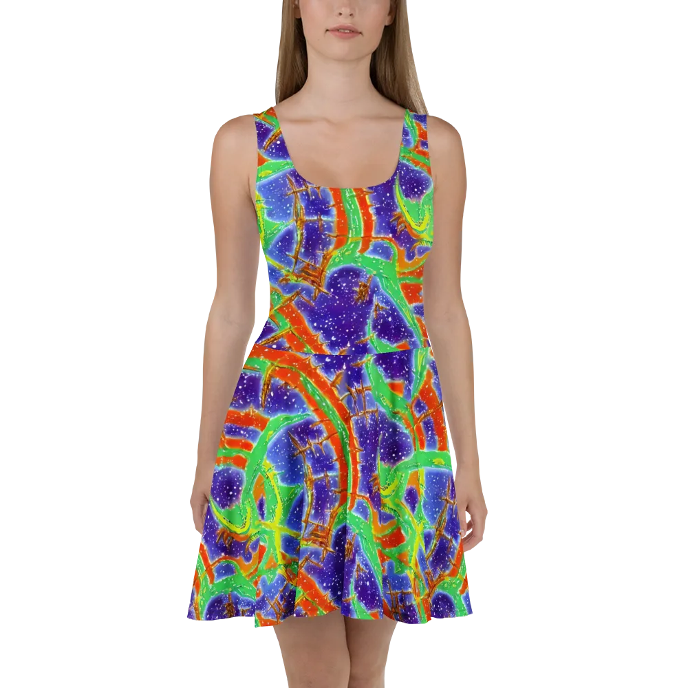 Blue Ember Maze on Skater Dress — Front