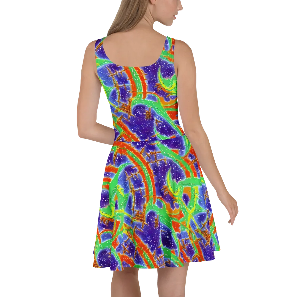 Blue Ember Maze on Skater Dress — Back