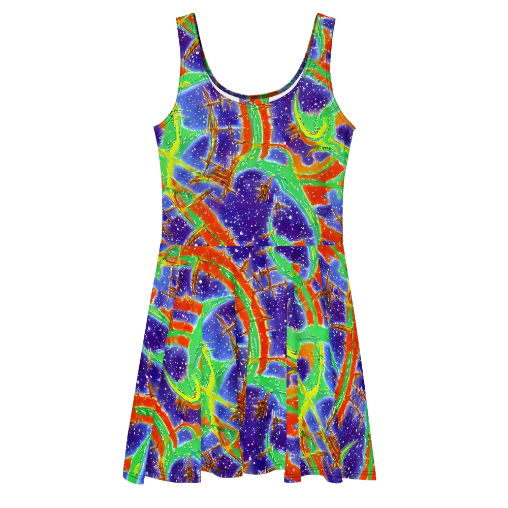 Blue Ember Maze on Skater Dress — Front