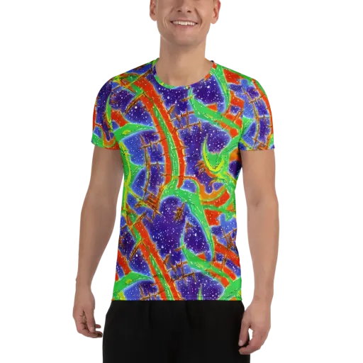 Blue Ember Maze on a Men's Athletic T-Shirt