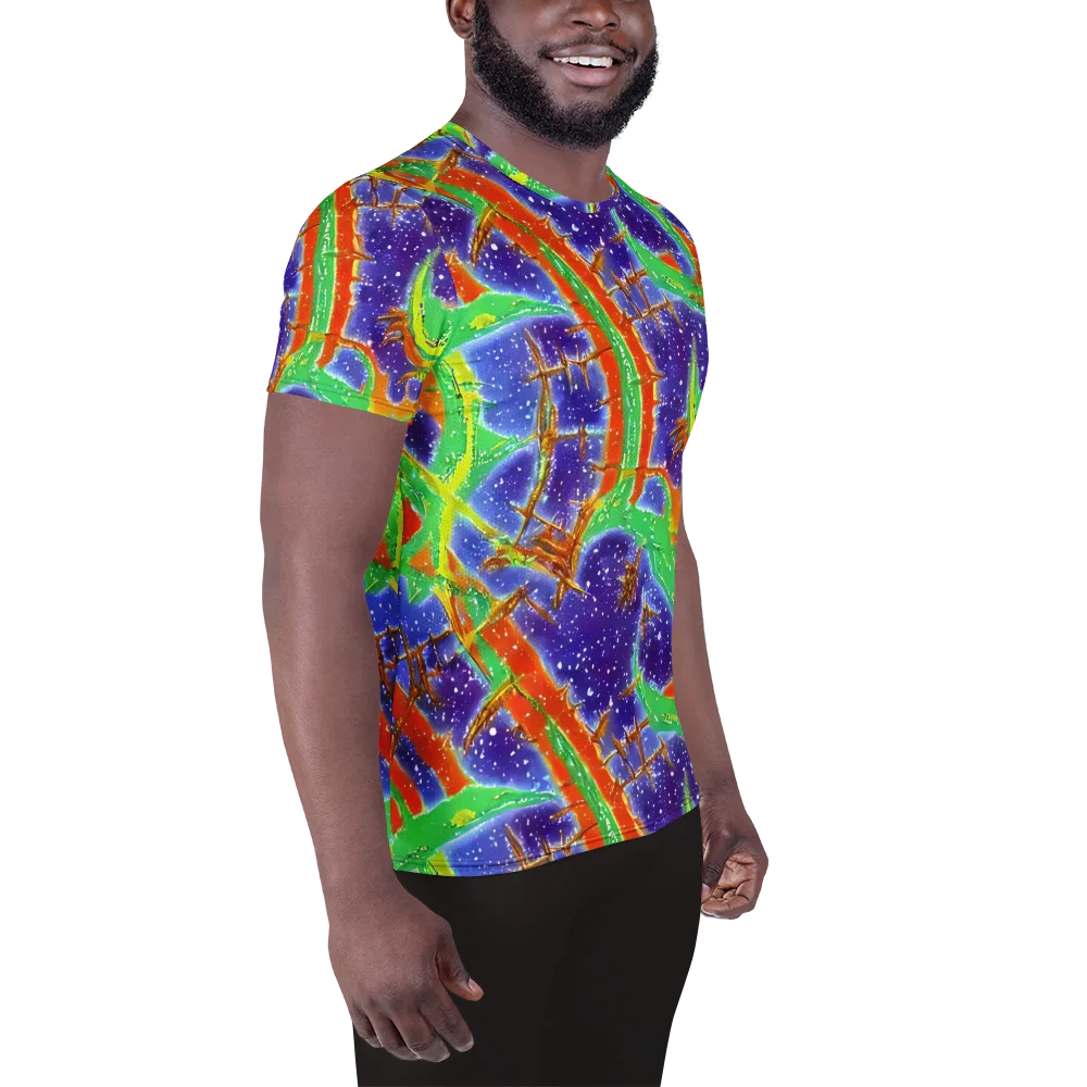 Blue Ember Maze on Men's Athletic T-Shirt — Right