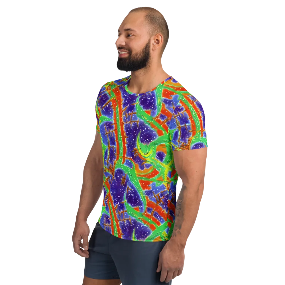 Blue Ember Maze on Men's Athletic T-Shirt — Left