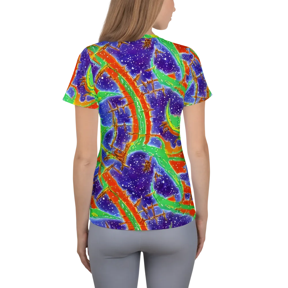 Blue Ember Maze on Women's Athletic T-Shirt — Back