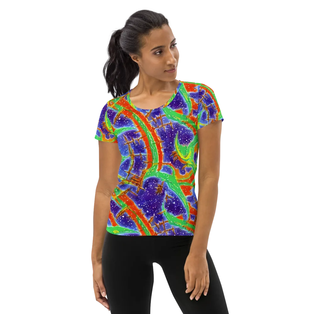 Blue Ember Maze on Women's Athletic T-Shirt — Front