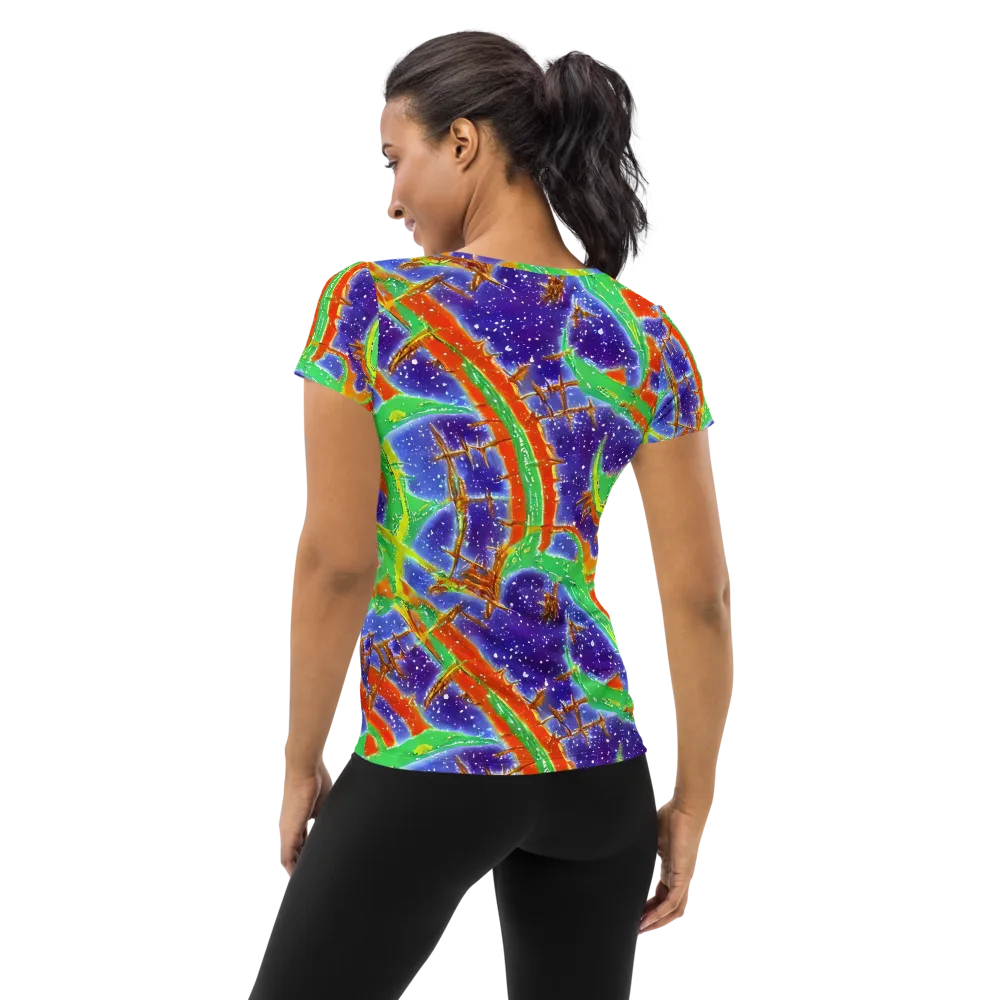 Blue Ember Maze on Women's Athletic T-Shirt — Back