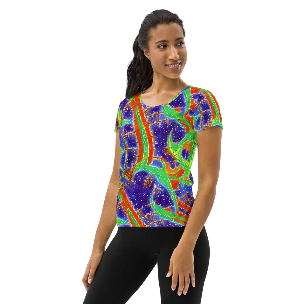Blue Ember Maze on Women's Athletic T-Shirt — Left