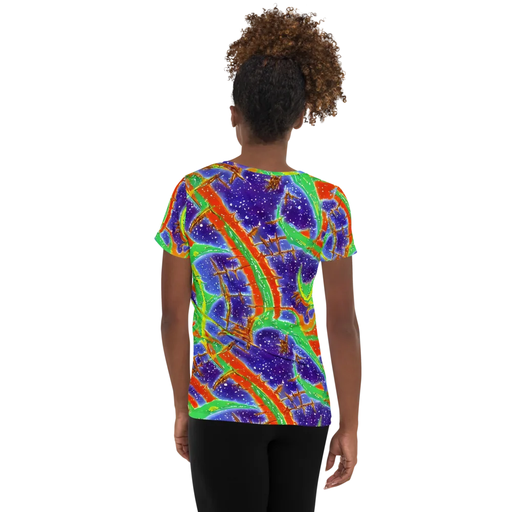 Blue Ember Maze on Women's Athletic T-Shirt — Back