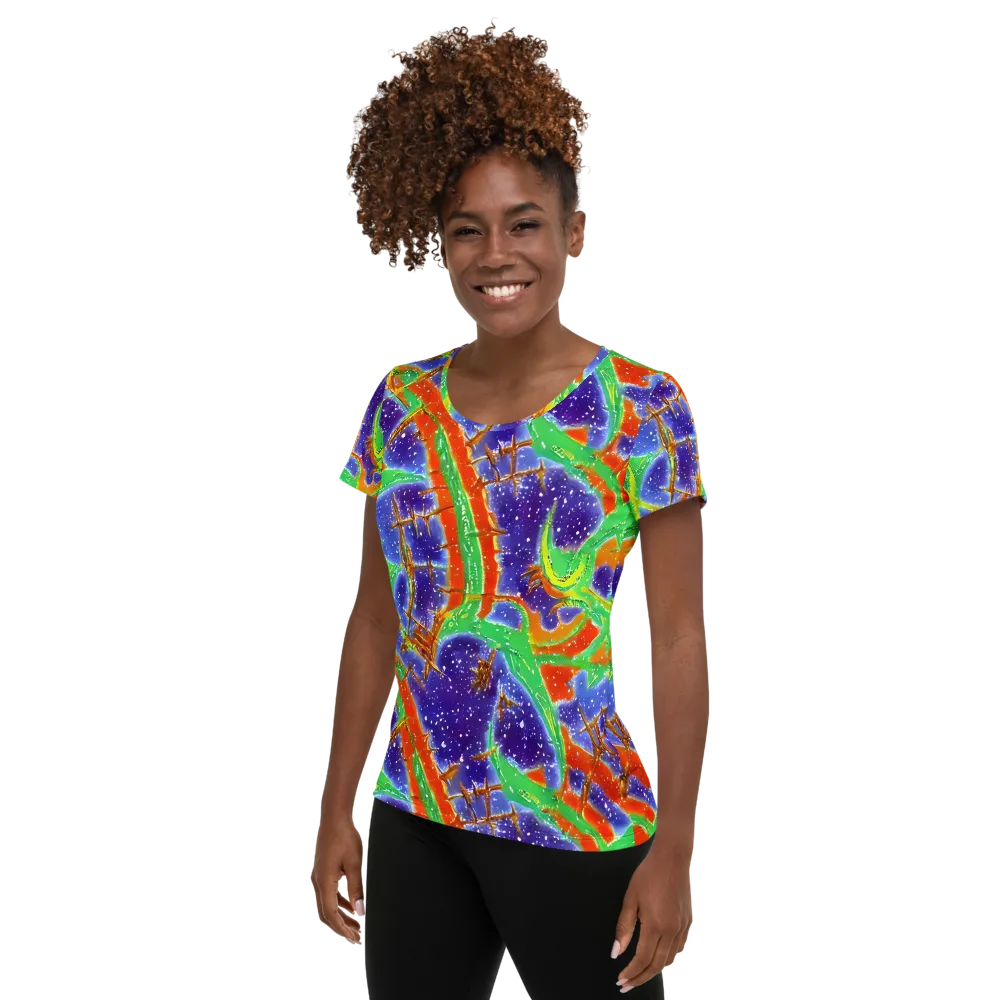 Blue Ember Maze on Women's Athletic T-Shirt — Left