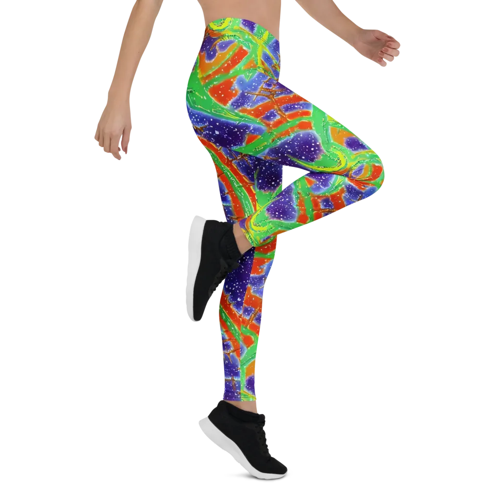 Blue Ember Maze on Leggings — Right