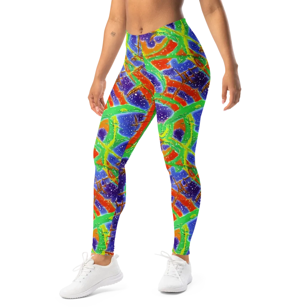 Blue Ember Maze on Leggings — Left Front