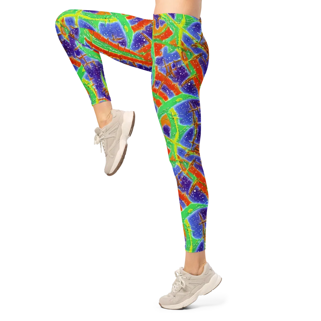 Blue Ember Maze on Leggings — Left