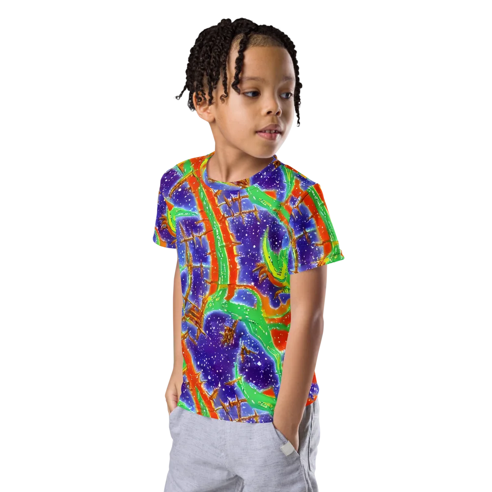 Blue Ember Maze on Kids Crew Neck T-Shirt — Left Front
