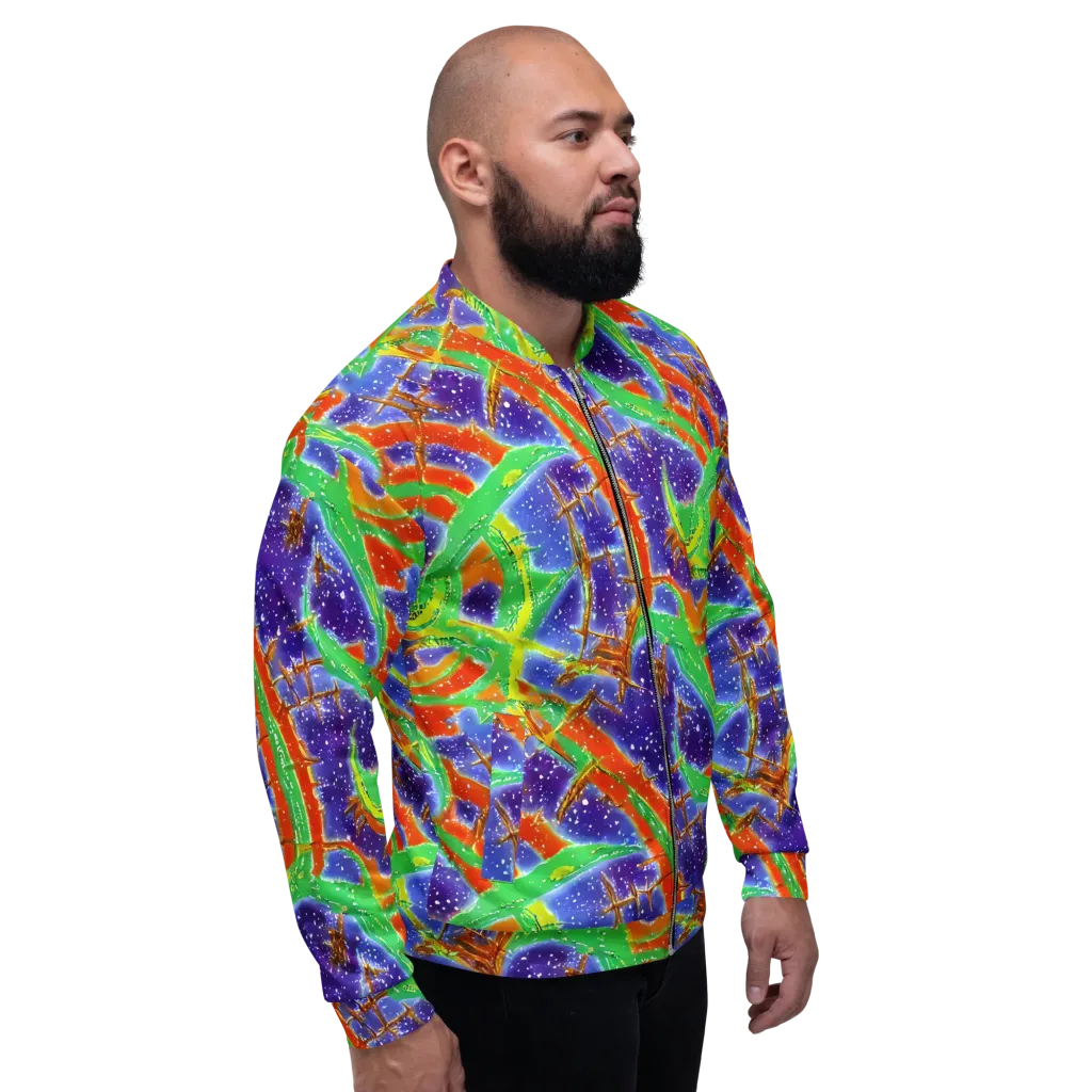Blue Ember Maze on Bomber Jacket — Right
