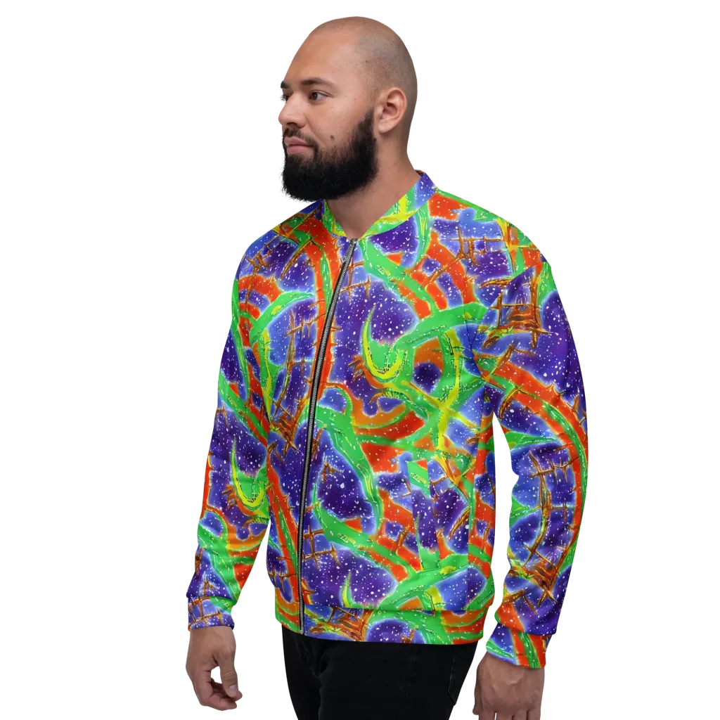 Blue Ember Maze on Bomber Jacket — Left