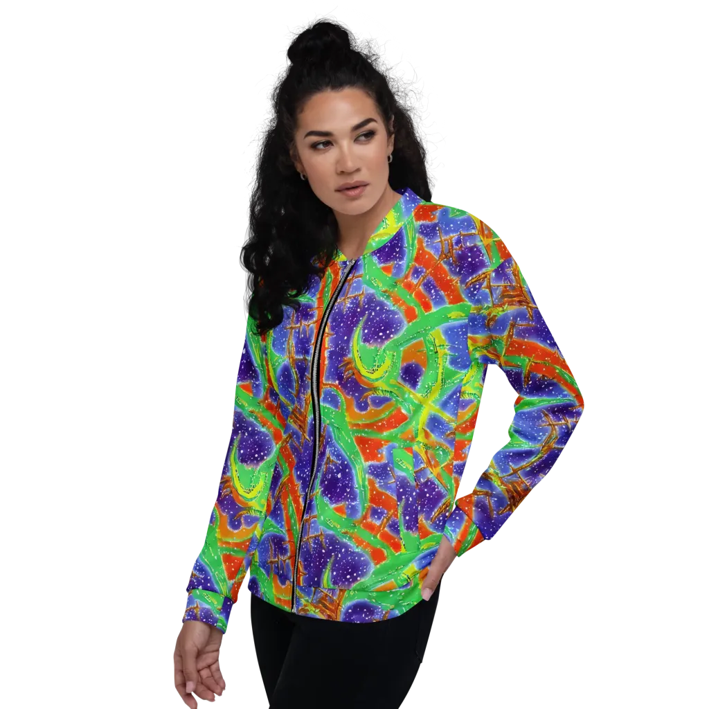 Blue Ember Maze on Bomber Jacket — Left