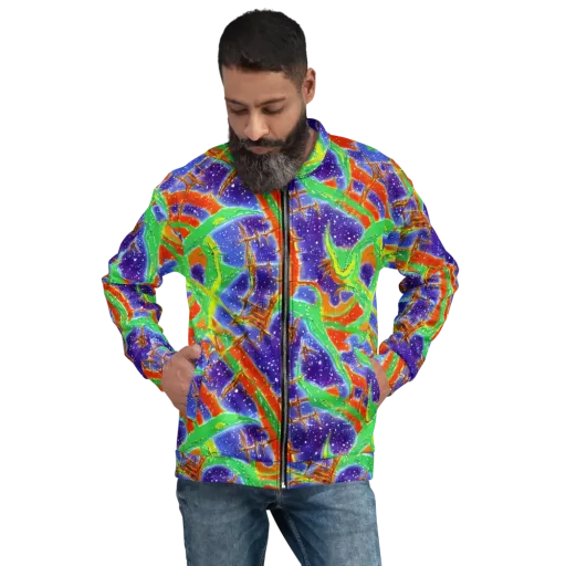 Blue Ember Maze on a Bomber Jacket