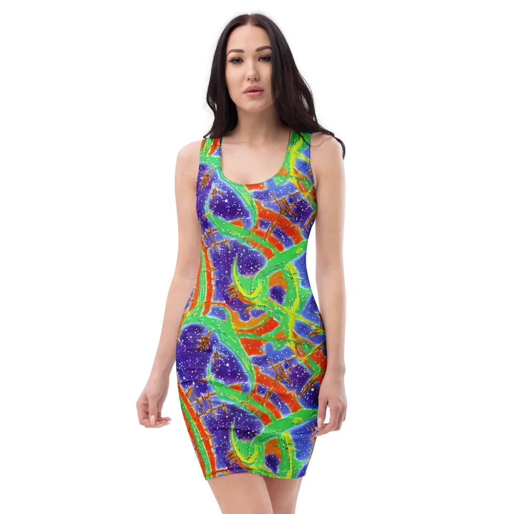 Blue Ember Maze on Bodycon Dress — Front