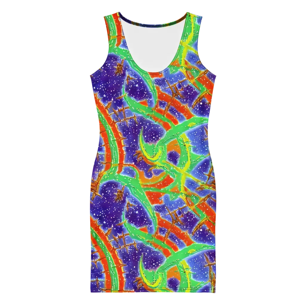 Blue Ember Maze on Bodycon Dress — Front