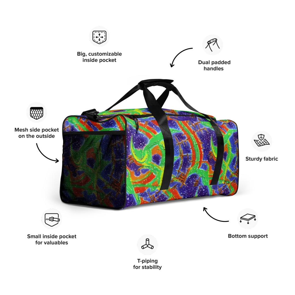 Blue Ember Maze on Duffle Bag — Right Front