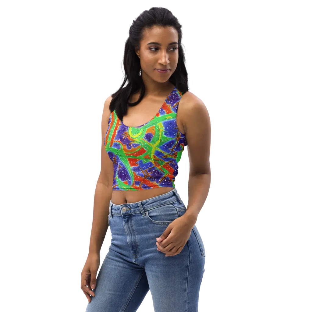 Blue Ember Maze on Crop Top — Left Front