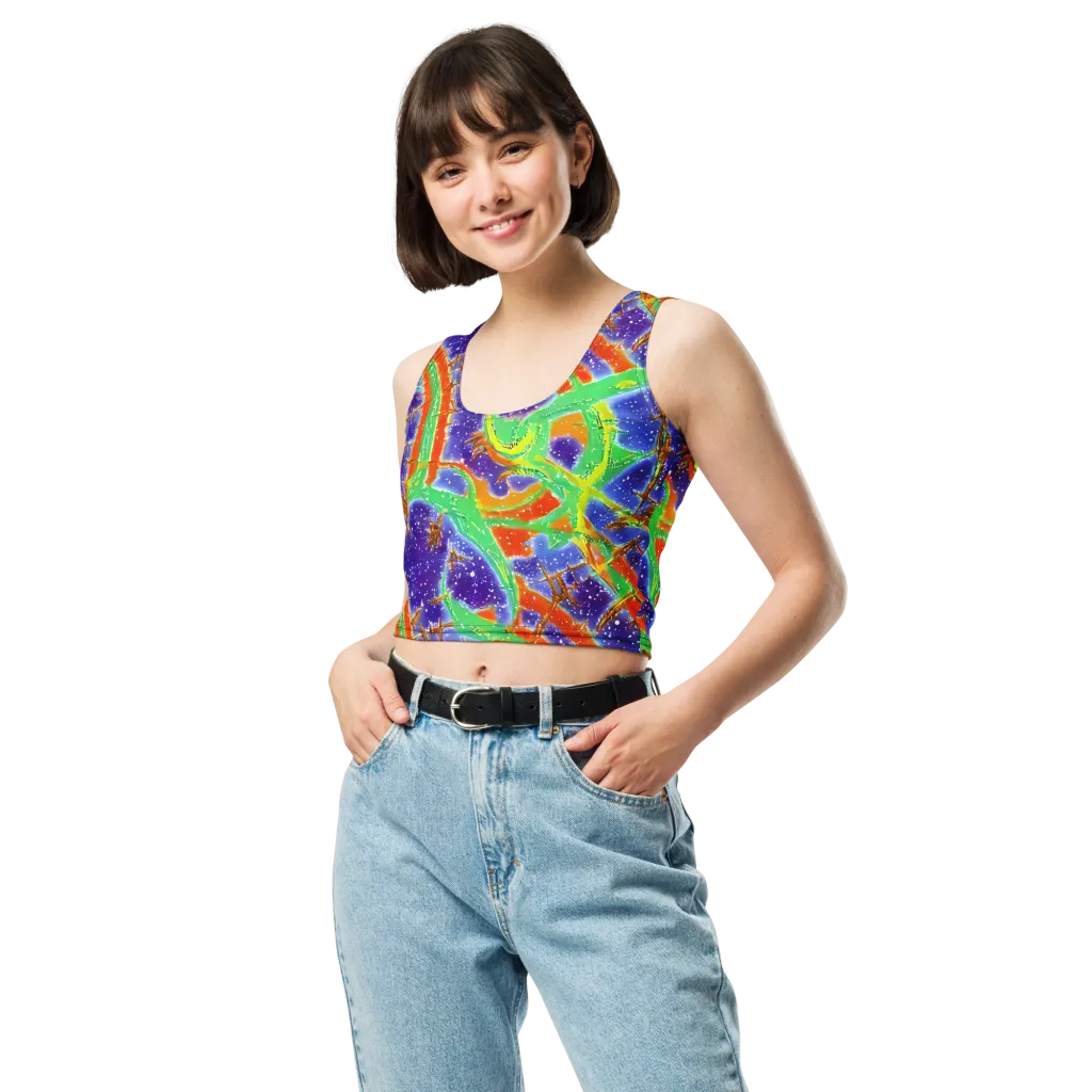 Blue Ember Maze on Crop Top — Front