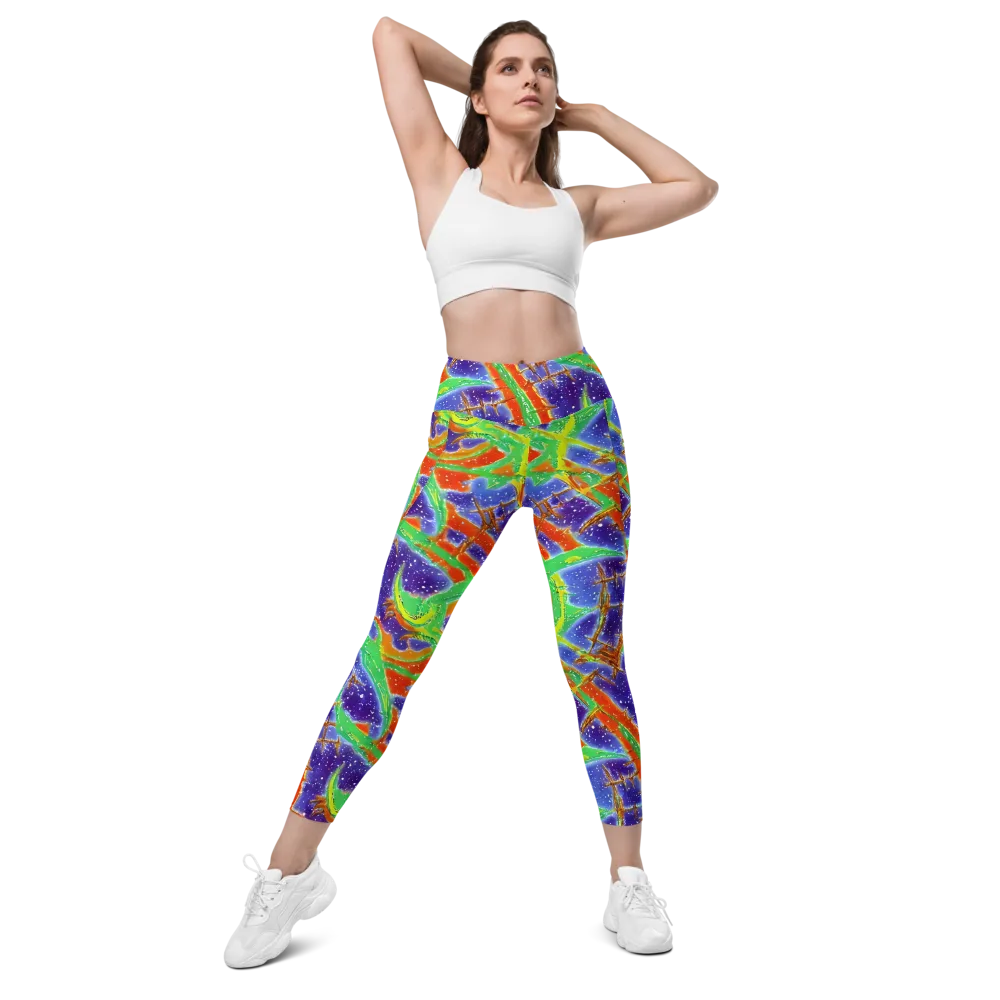 Blue Ember Maze on Leggings with Pockets — Front