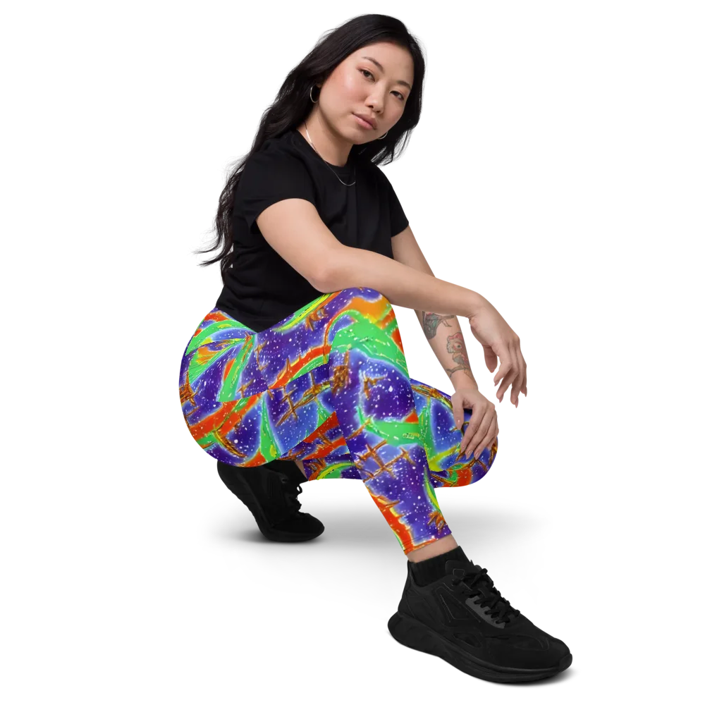 Blue Ember Maze on Leggings with Pockets — Right Front