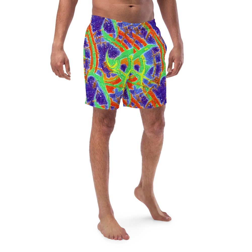 Blue Ember Maze on Swim Trunks — Front