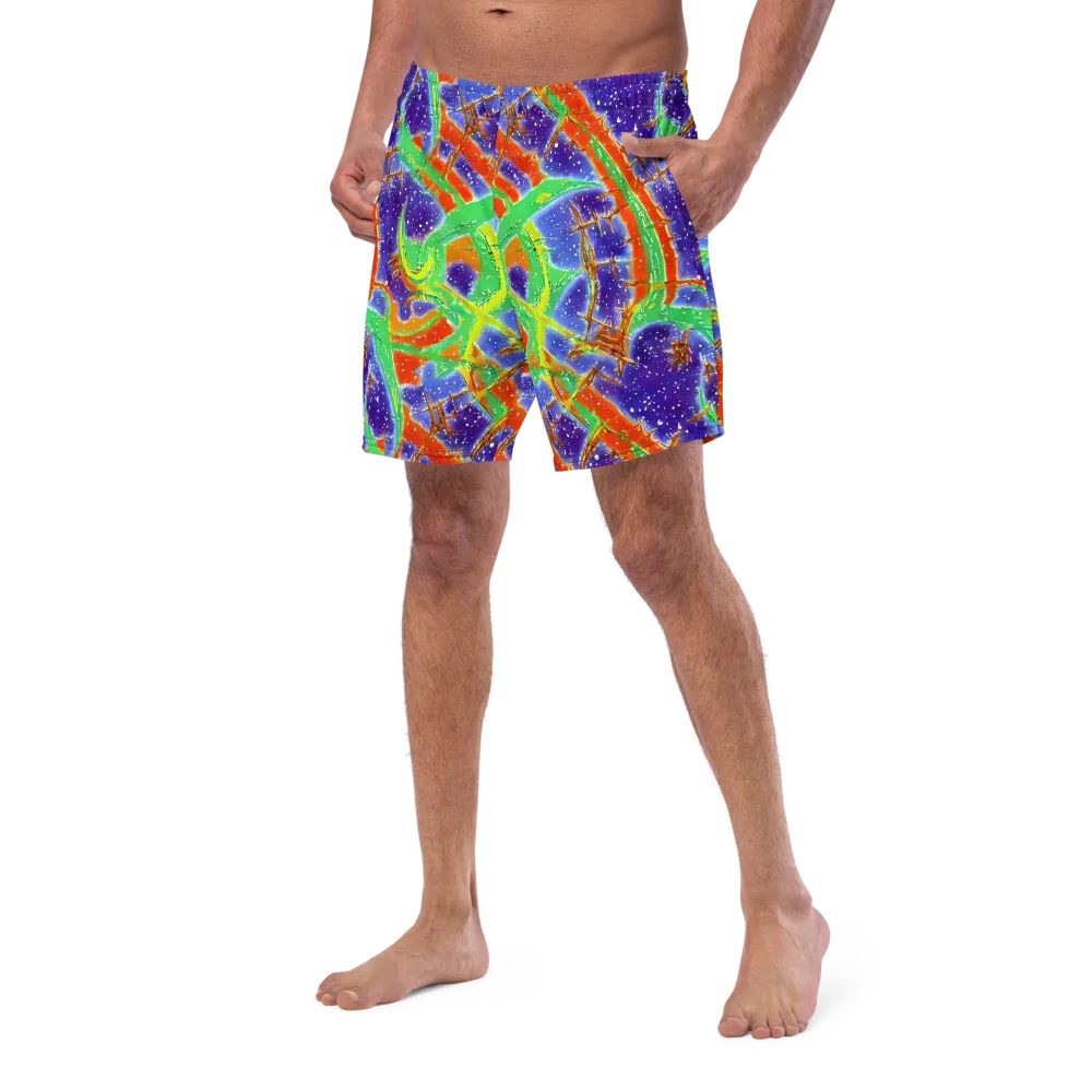 Blue Ember Maze on Swim Trunks — Left Front