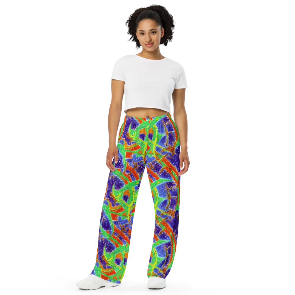 Blue Ember Maze on Wide-Leg Pants — Front