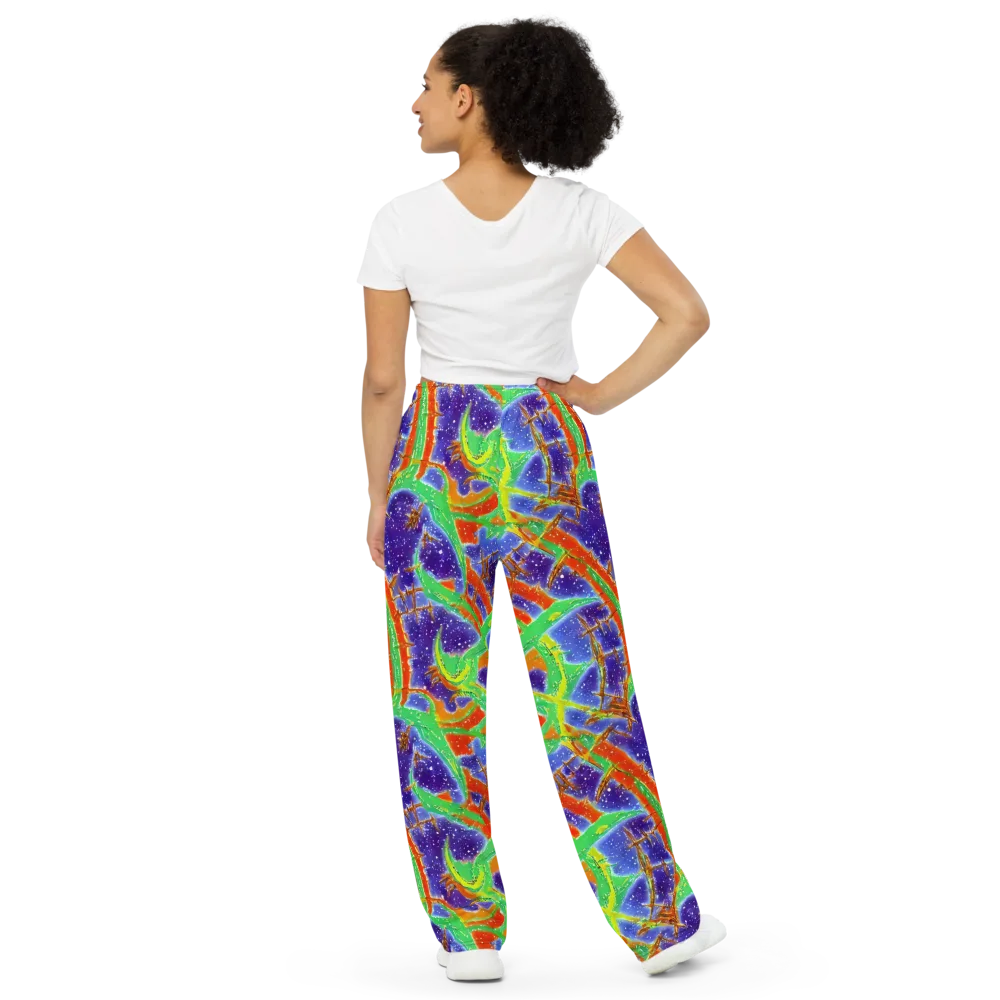 Blue Ember Maze on Wide-Leg Pants — Back