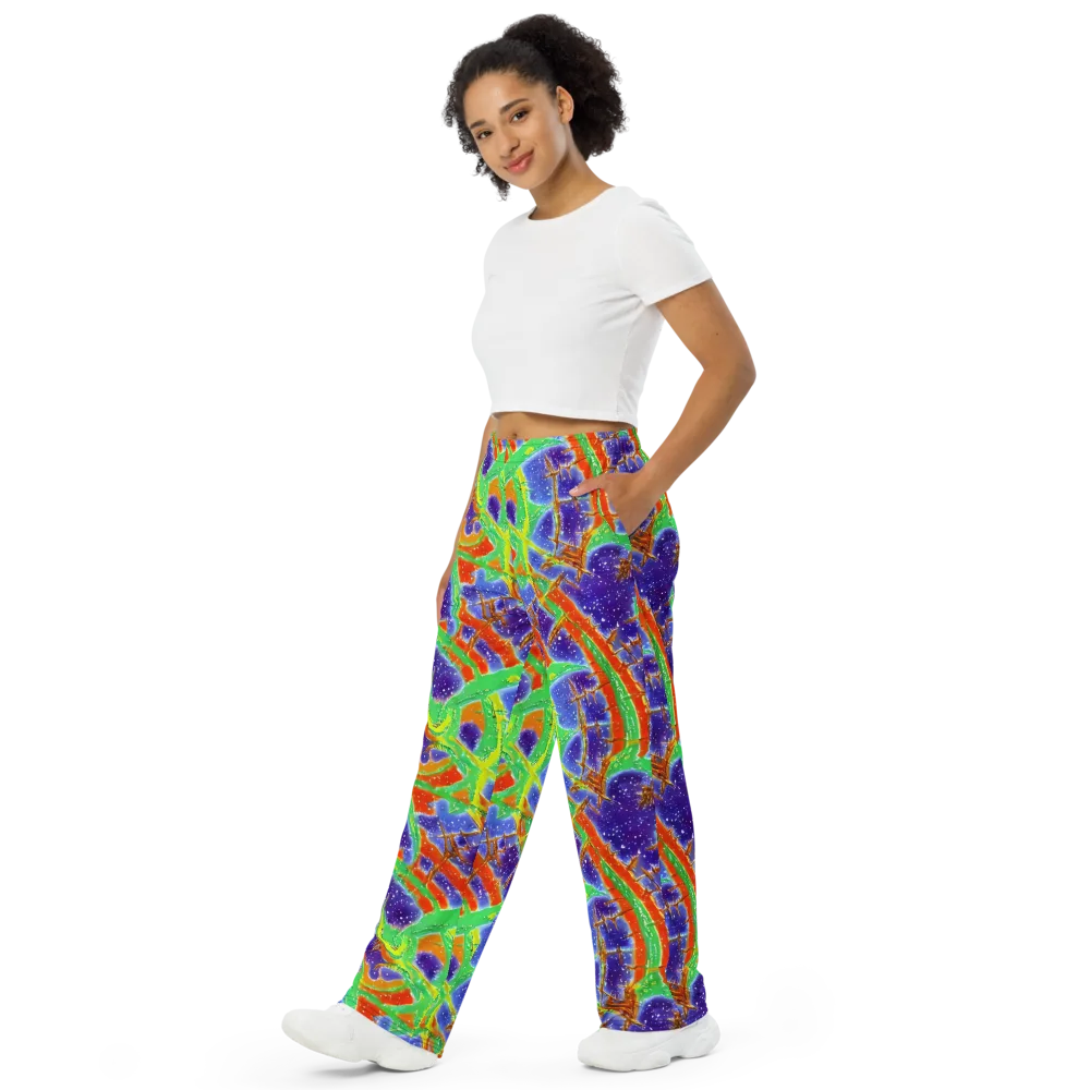 Blue Ember Maze on Wide-Leg Pants — Left Front