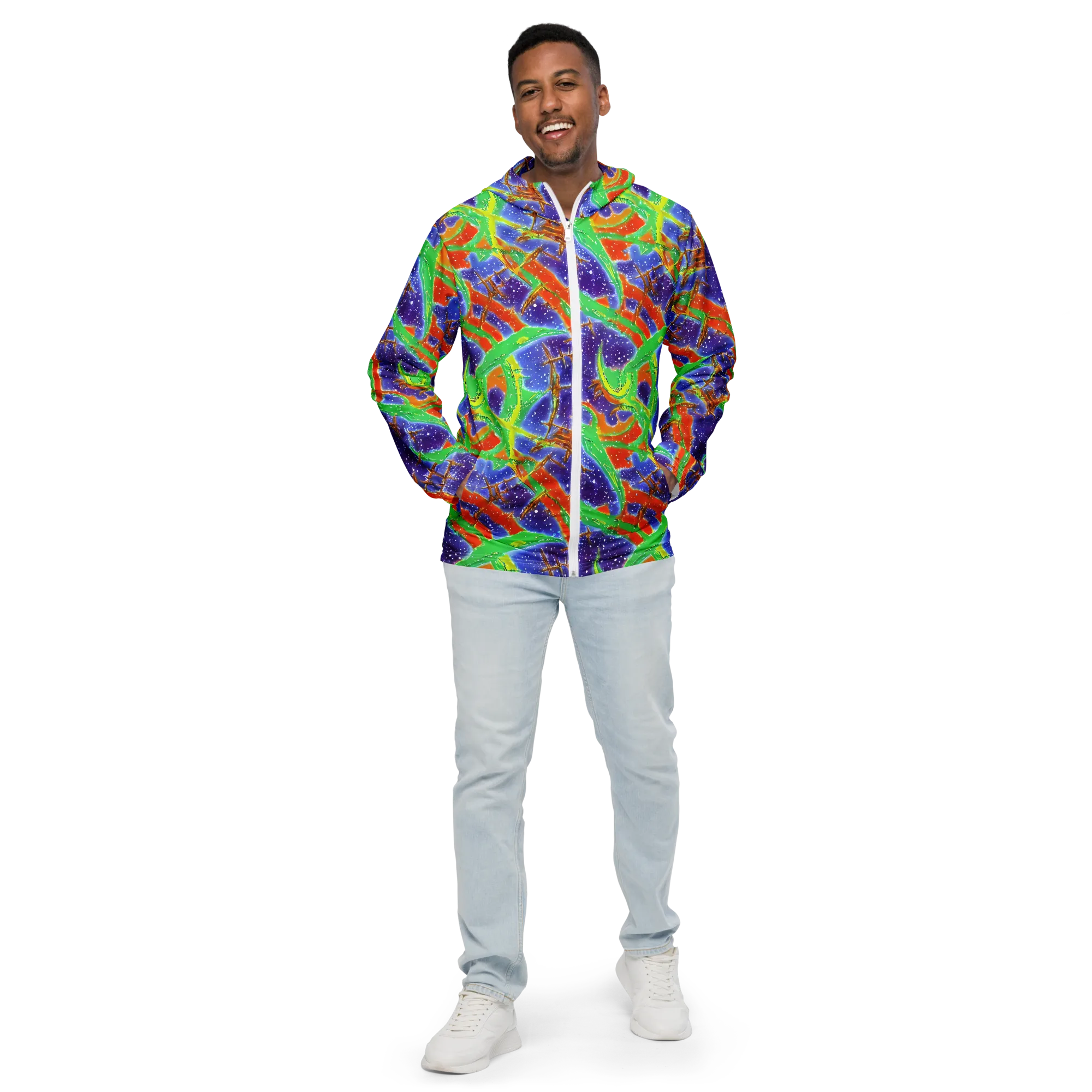 Blue Ember Maze on Men's Windbreaker — Front
