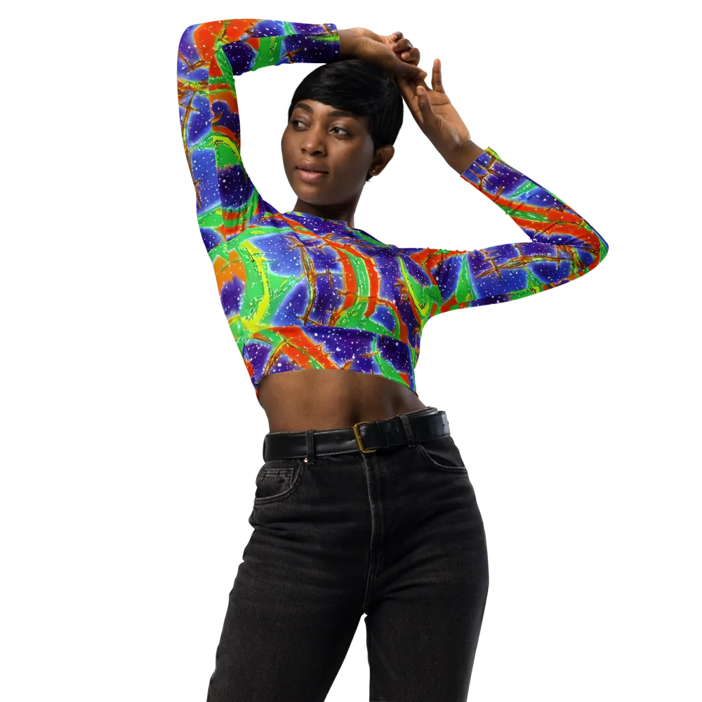 Blue Ember Maze on Long Sleeve Crop Top — Front