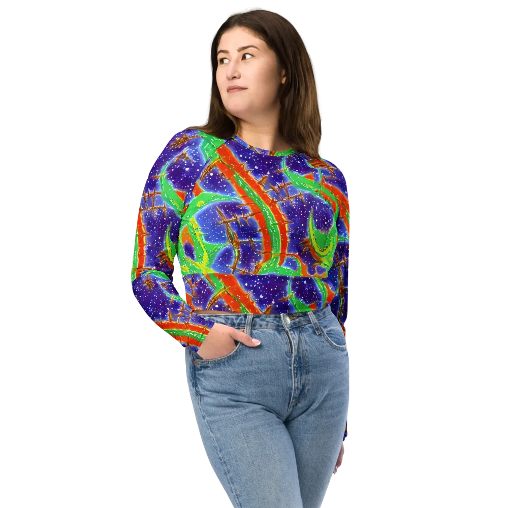 Blue Ember Maze on Long Sleeve Crop Top — Front
