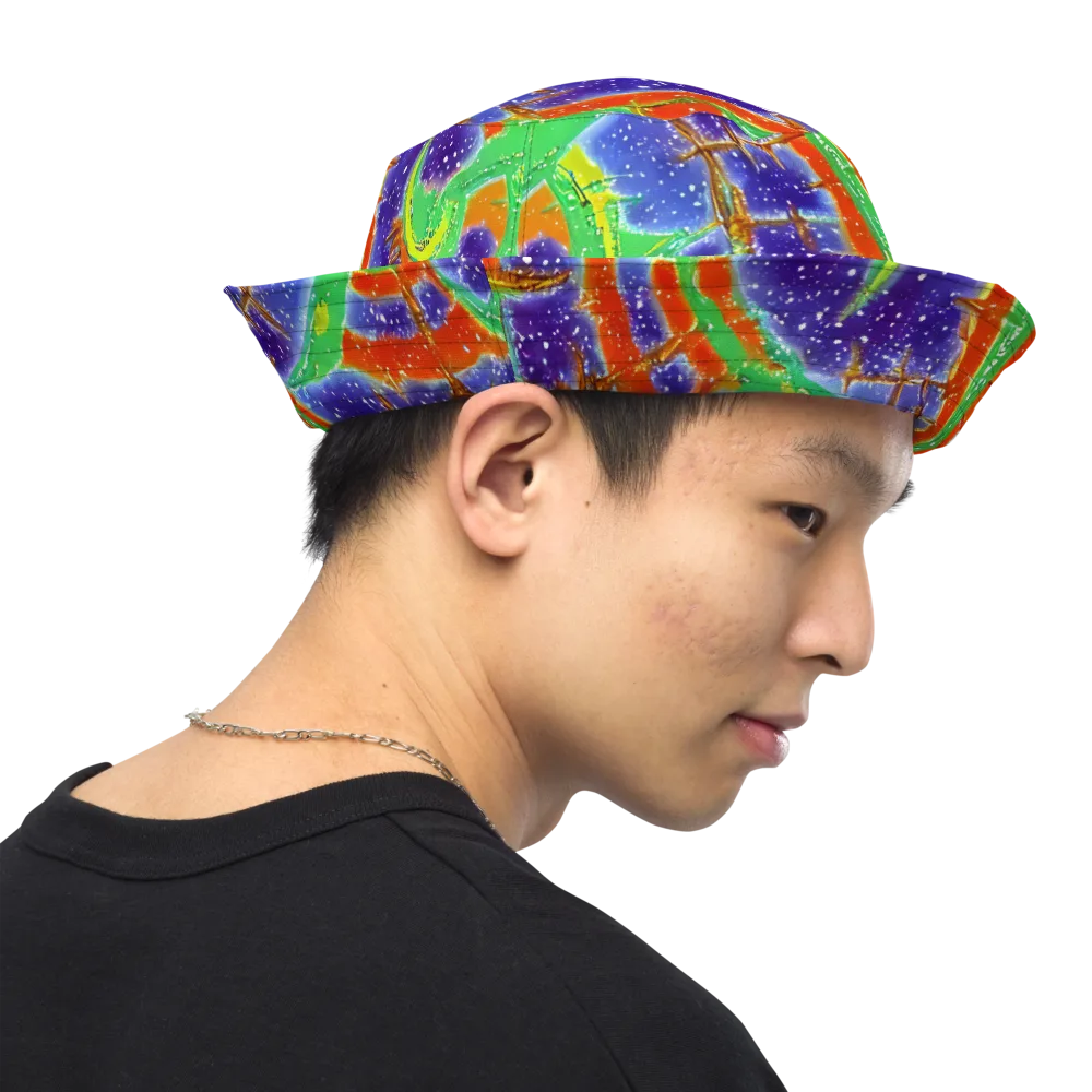 Blue Ember Maze on Reversible Bucket Hat — Right Outside