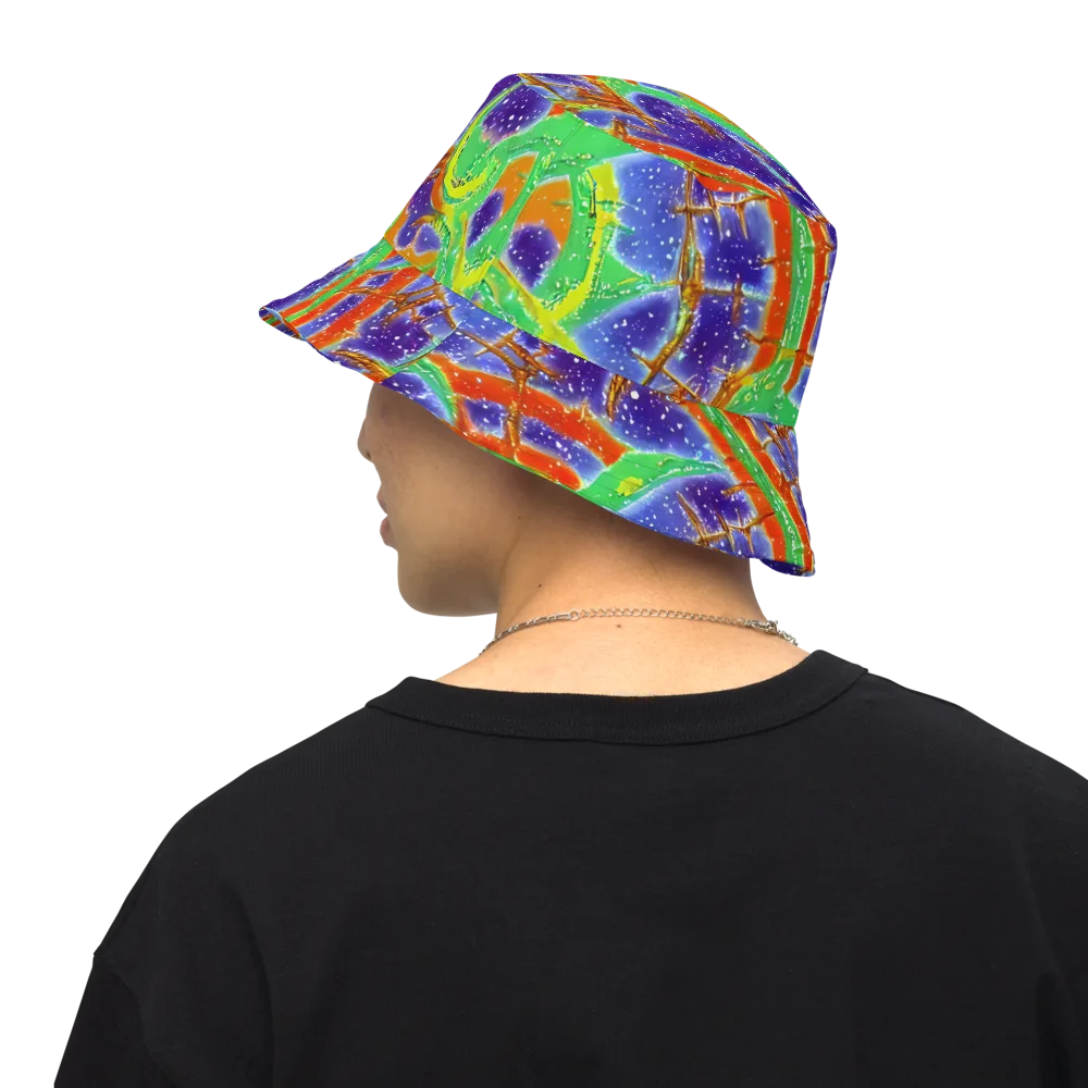 Blue Ember Maze on Reversible Bucket Hat — Back Inside