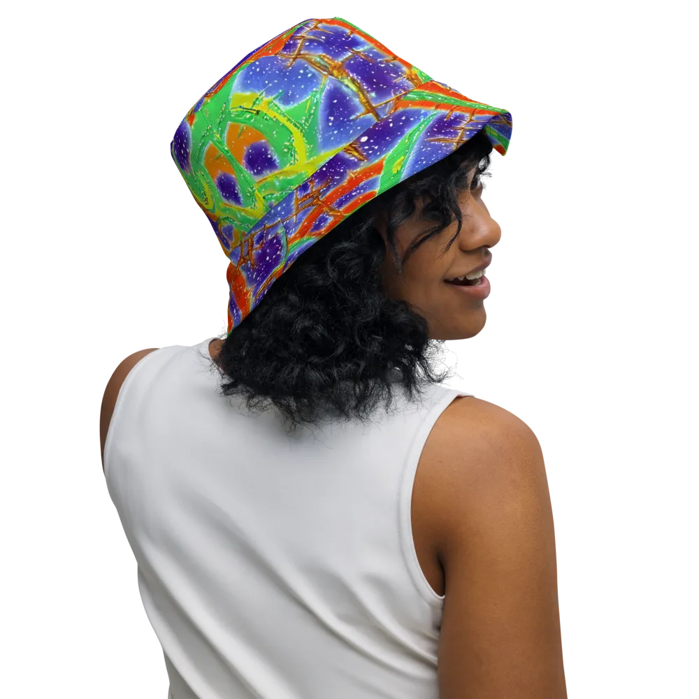 Blue Ember Maze on Reversible Bucket Hat — Right Outside