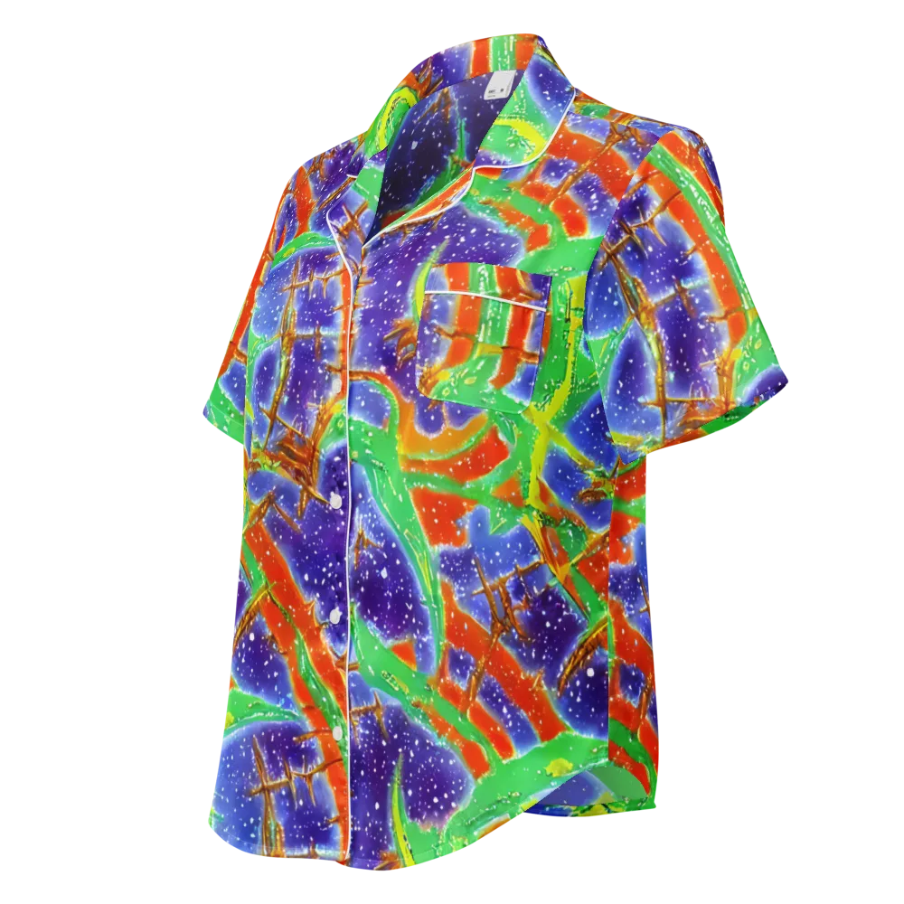 Blue Ember Maze on Women's Short Sleeve Pajama Top — Left Front