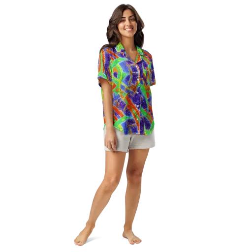Blue Ember Maze on a Women's Short Sleeve Pajama Top