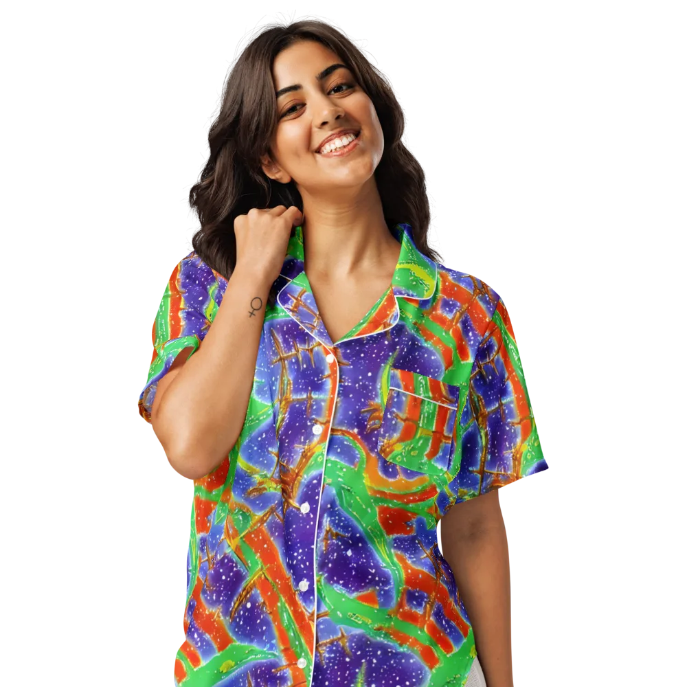 Blue Ember Maze on Women's Short Sleeve Pajama Top — Front