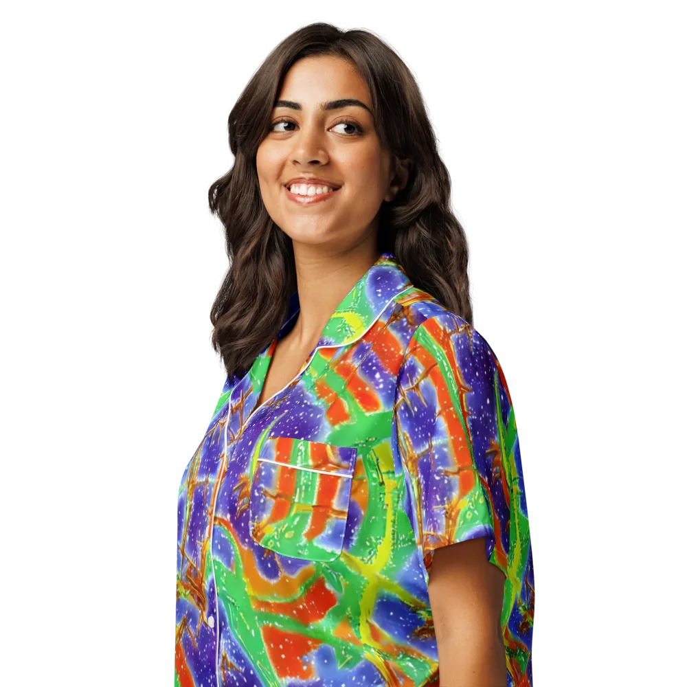 Blue Ember Maze on Women's Short Sleeve Pajama Top — Left Front