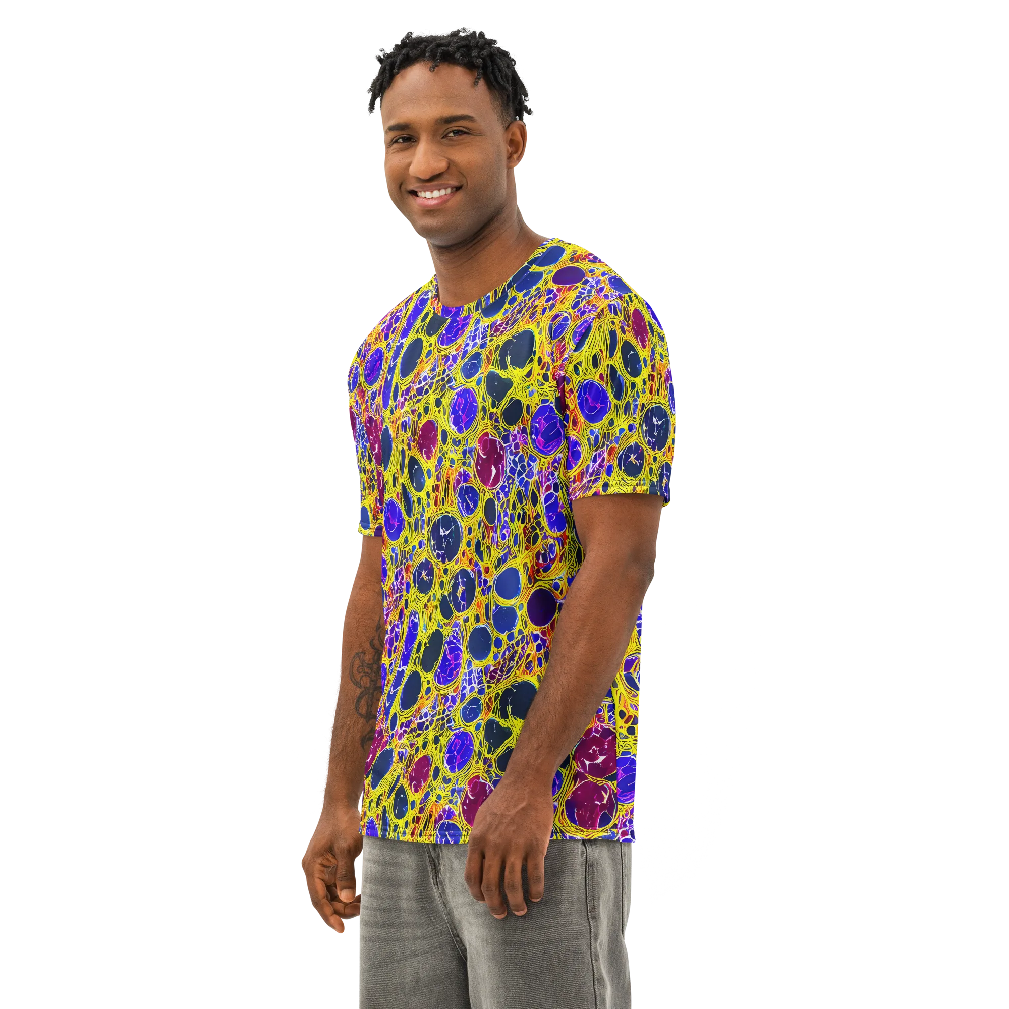 Electric Cellular on Men's Cotton Crew Neck T-Shirt — Left Front