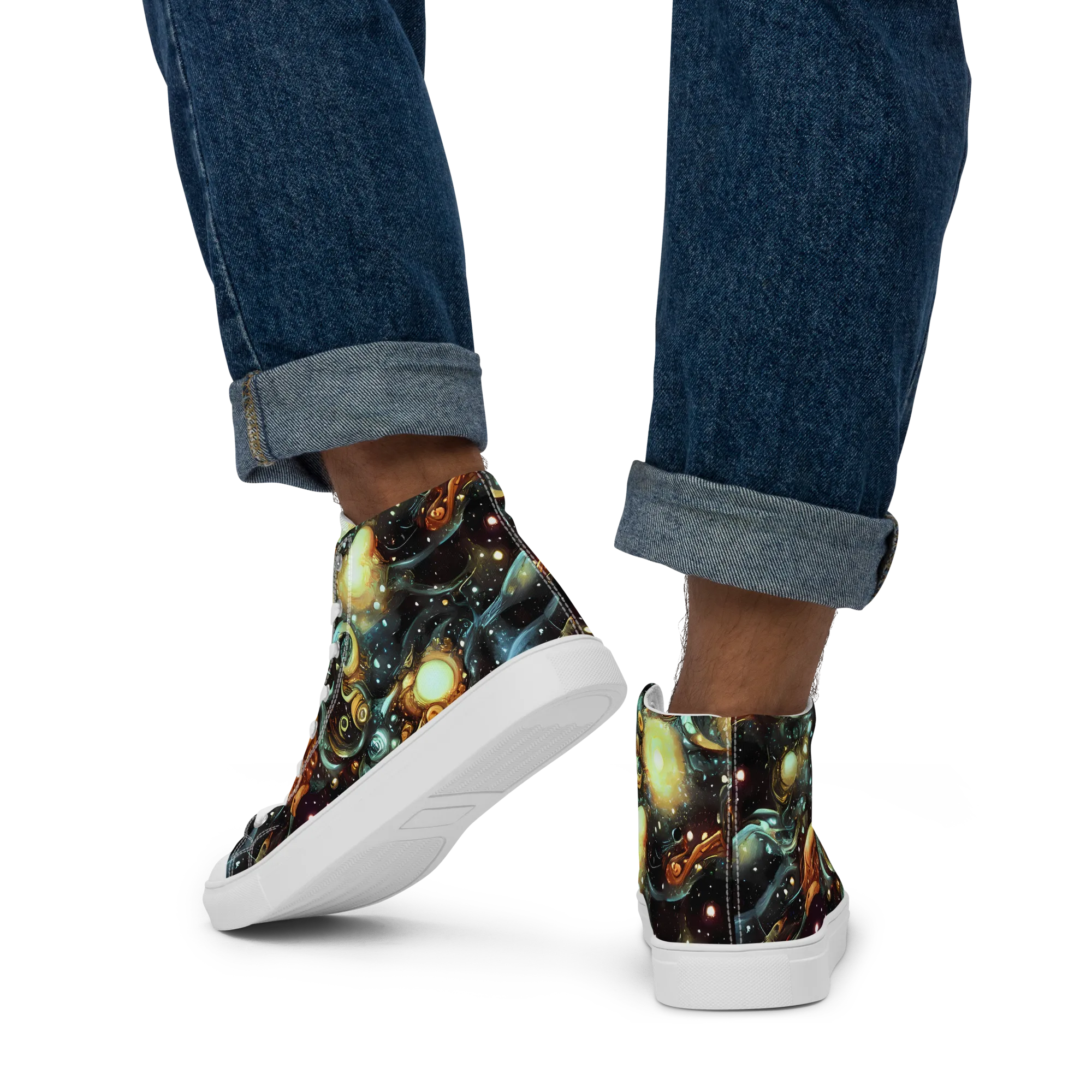 Cosmic Organica on Men's High Top Canvas Shoes — Back