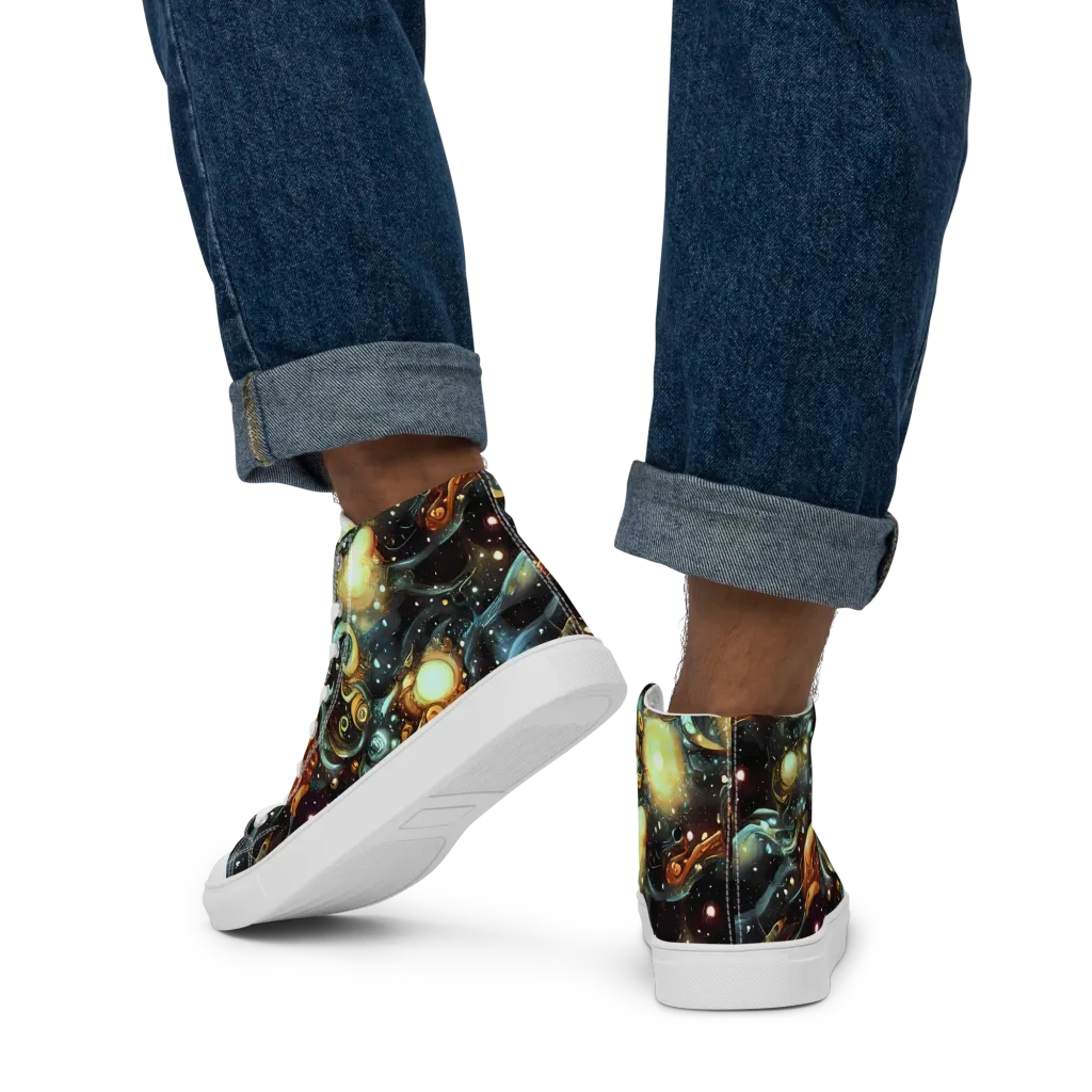 Cosmic Organica on Men's High Top Canvas Shoes — Back