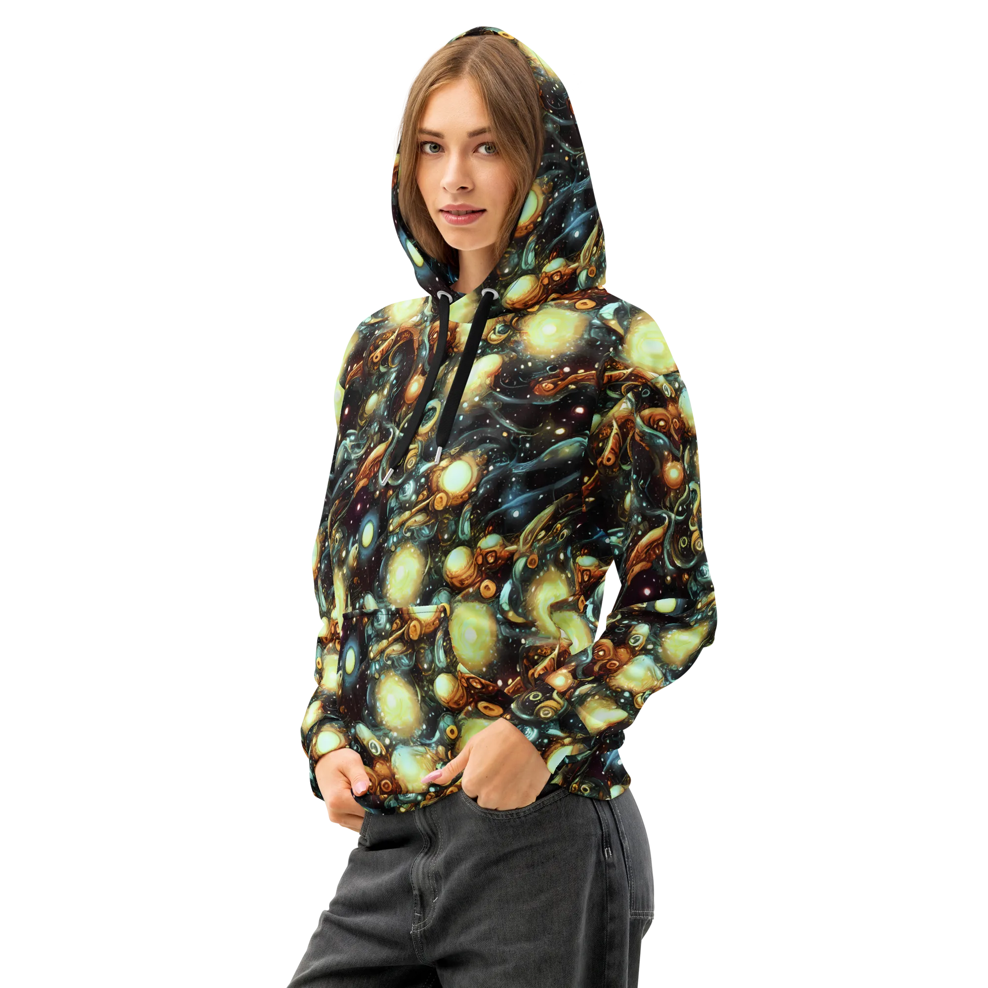 Cosmic Organica on Cotton Hoodie — Left Front