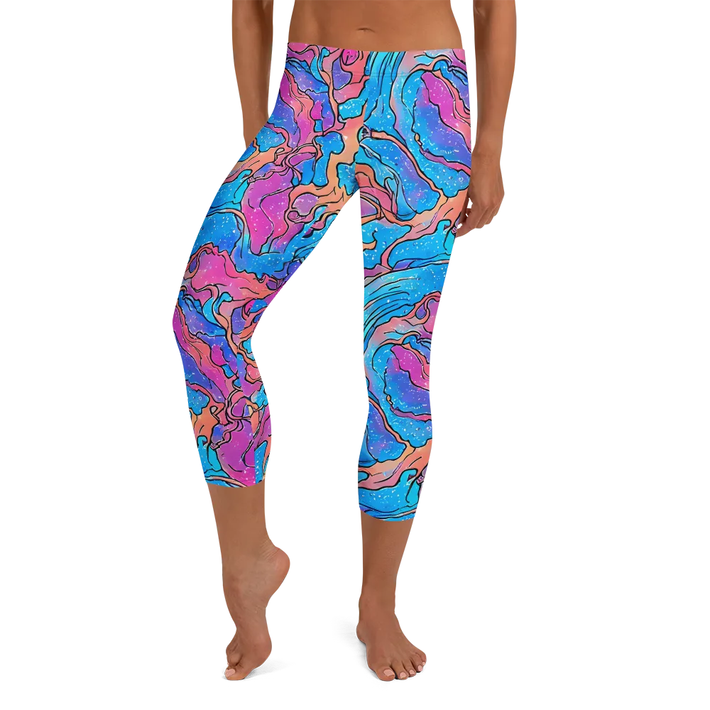 Tidal Confetti on Capri Leggings — Front